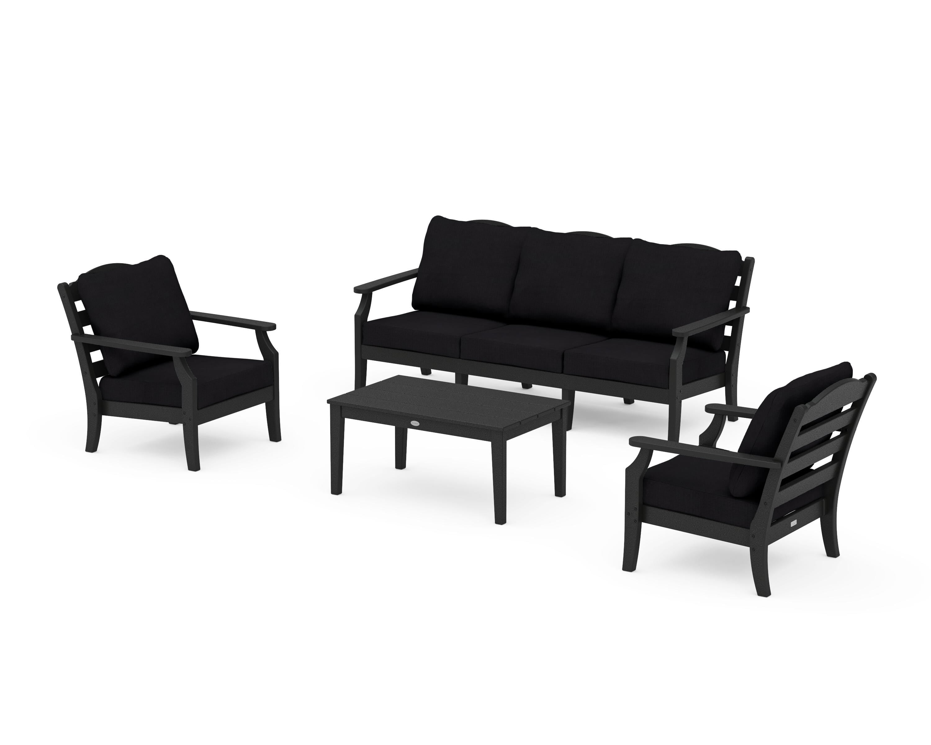 Draper James™ by  POLYWOOD® Savannah 4-Piece Deep Seating Set with Sofa in Black / Midnight Linen