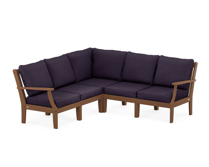 POLYWOOD® Braxton Modular 5-Piece Deep Seating Set in Teak / Navy Linen