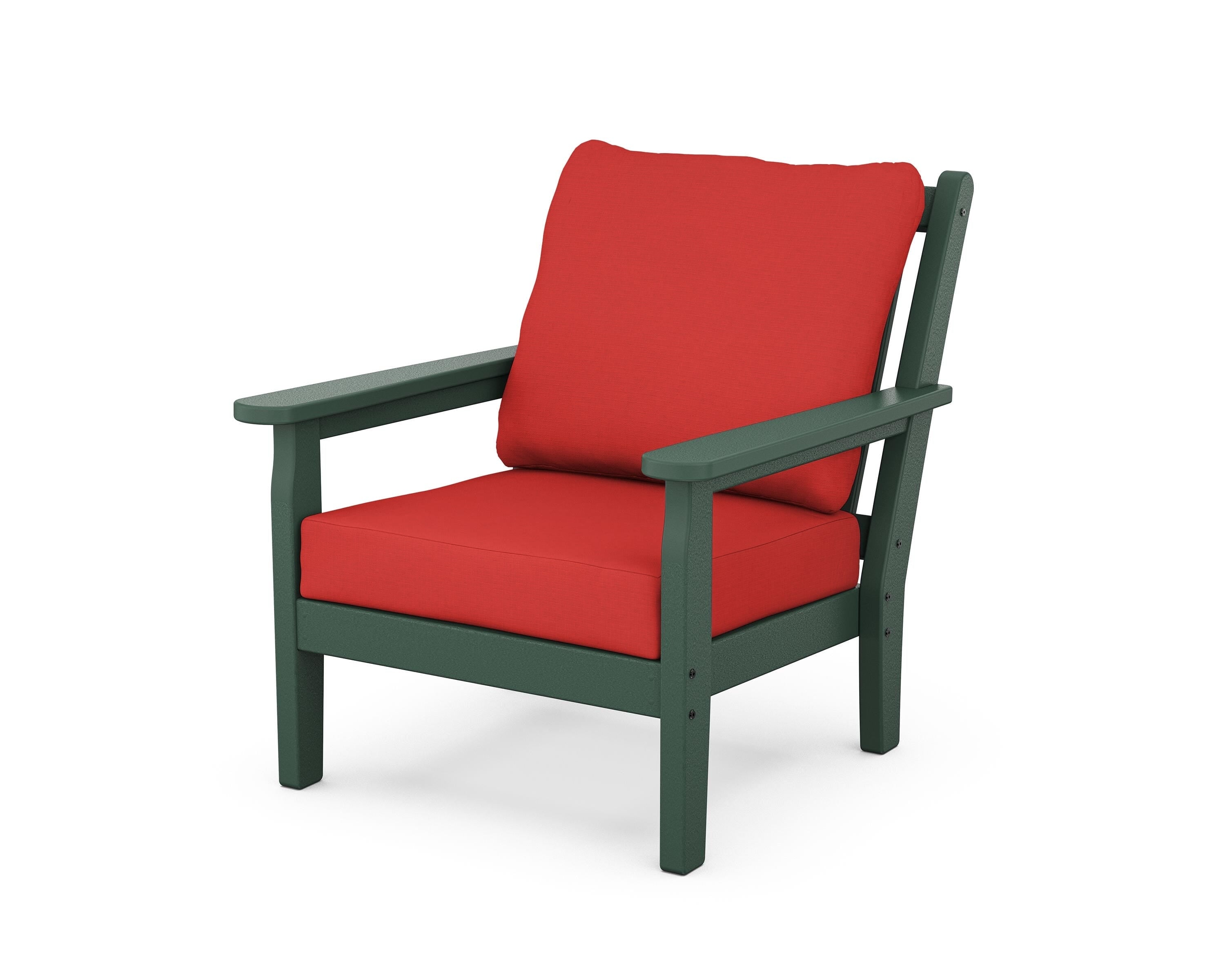 POLYWOOD® Chippendale Deep Seating Chair in Green / Crimson Linen