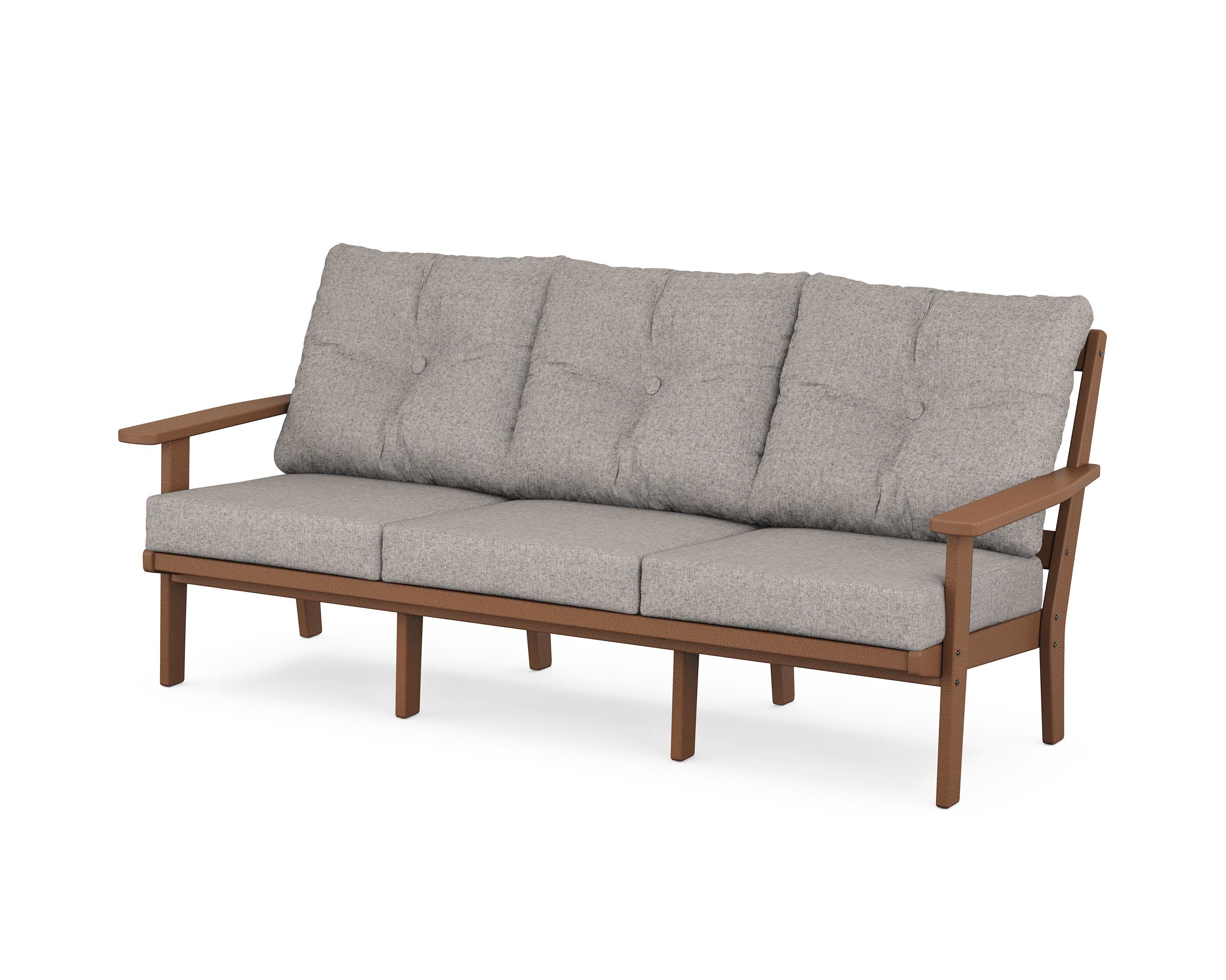 POLYWOOD® Oxford Deep Seating Sofa in Teak / Weathered Tweed