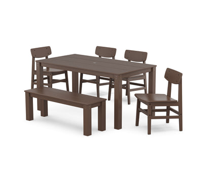POLYWOOD® Modern Studio Urban Chair 6-Piece Parsons Dining Set with Bench in Mahogany