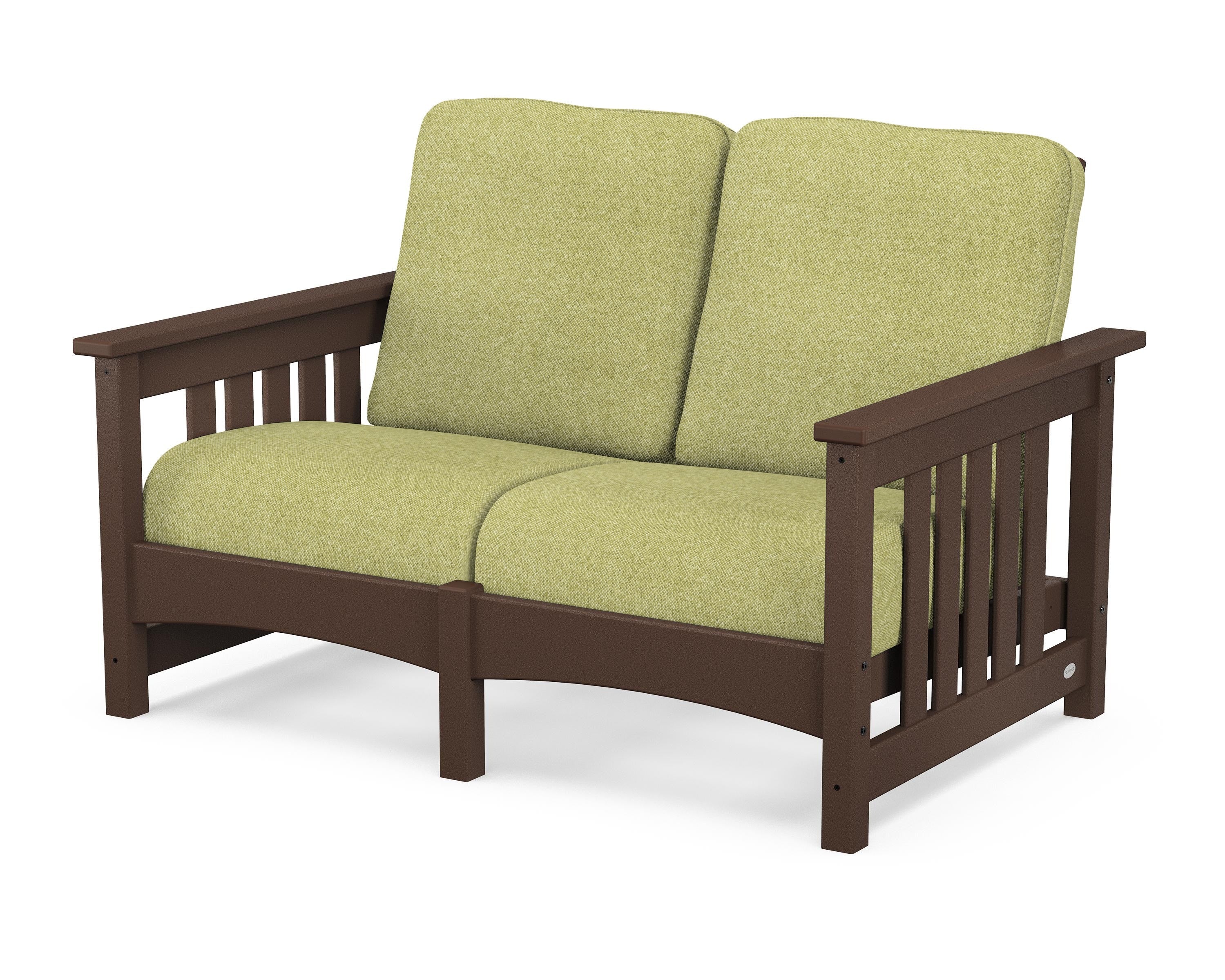 POLYWOOD® Club Mission Loveseat in Mahogany / Chartreuse Boucle