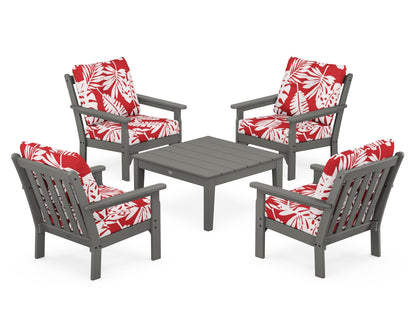 POLYWOOD® Vineyard 5-Piece Deep Seating Conversation Set in Slate Grey / Leaf Crimson