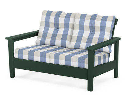 POLYWOOD® Prescott Deep Seating Loveseat in Green / Buffalo Plaid Sky Blue