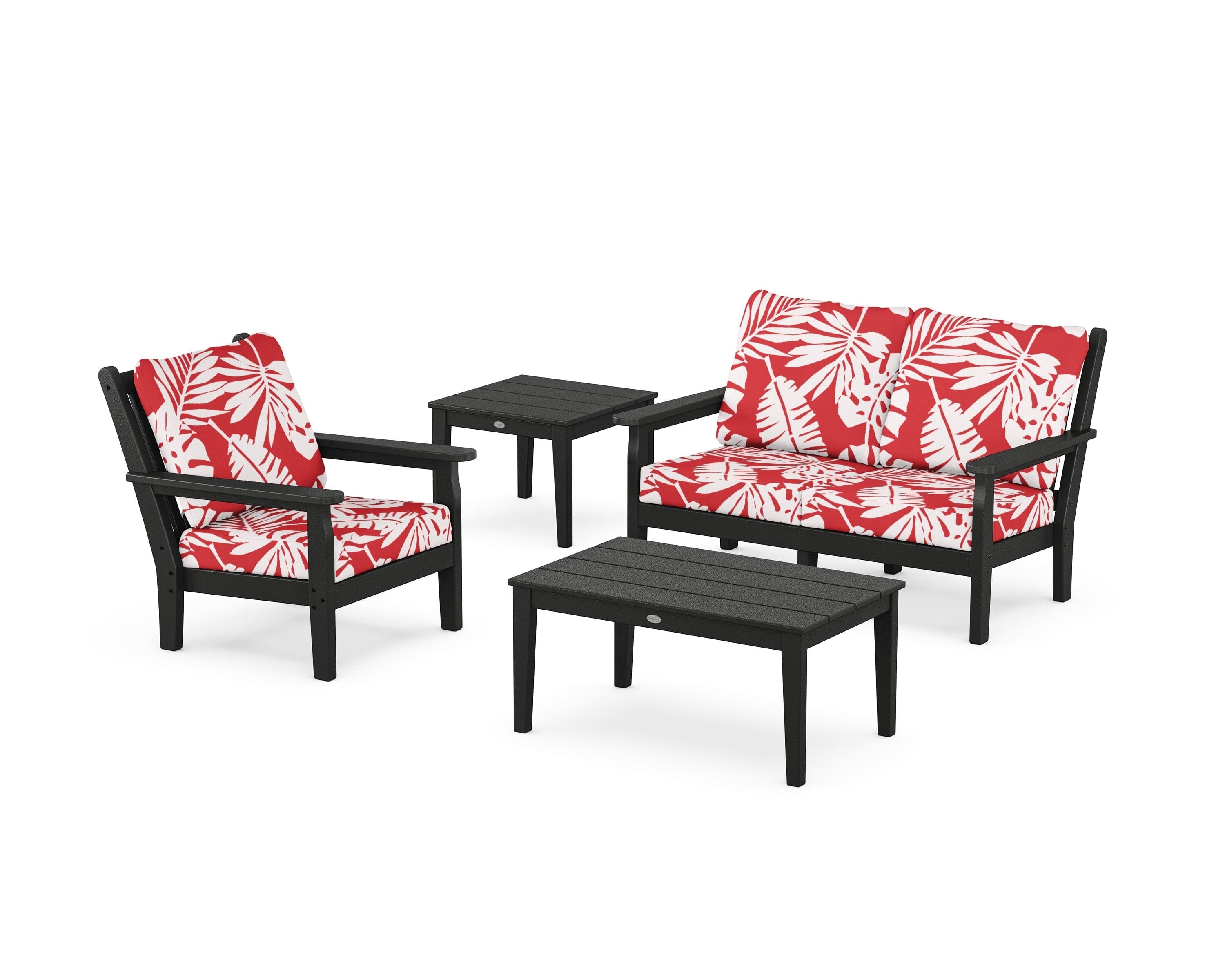 POLYWOOD® Chippendale 4-Piece Deep Seating Set in Black / Leaf Crimson