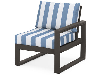 POLYWOOD® EDGE Modular Right Arm Chair in Vintage Coffee / Cabana Stripe Sky Blue
