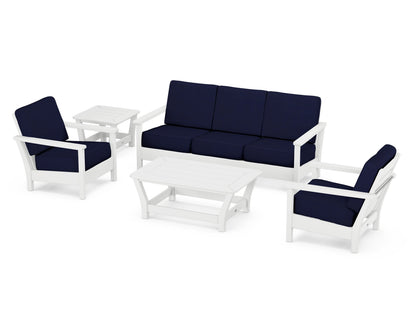 POLYWOOD® Harbour 5-Piece Deep Seating Set in White / Navy