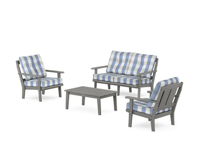 POLYWOOD® Mission 4-Piece Deep Seating Set with Loveseat in Slate Grey / Buffalo Plaid Sky Blue