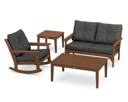 POLYWOOD® Vineyard 4-Piece Deep Seating Rocker Set in Teak / Spectrum Carbon