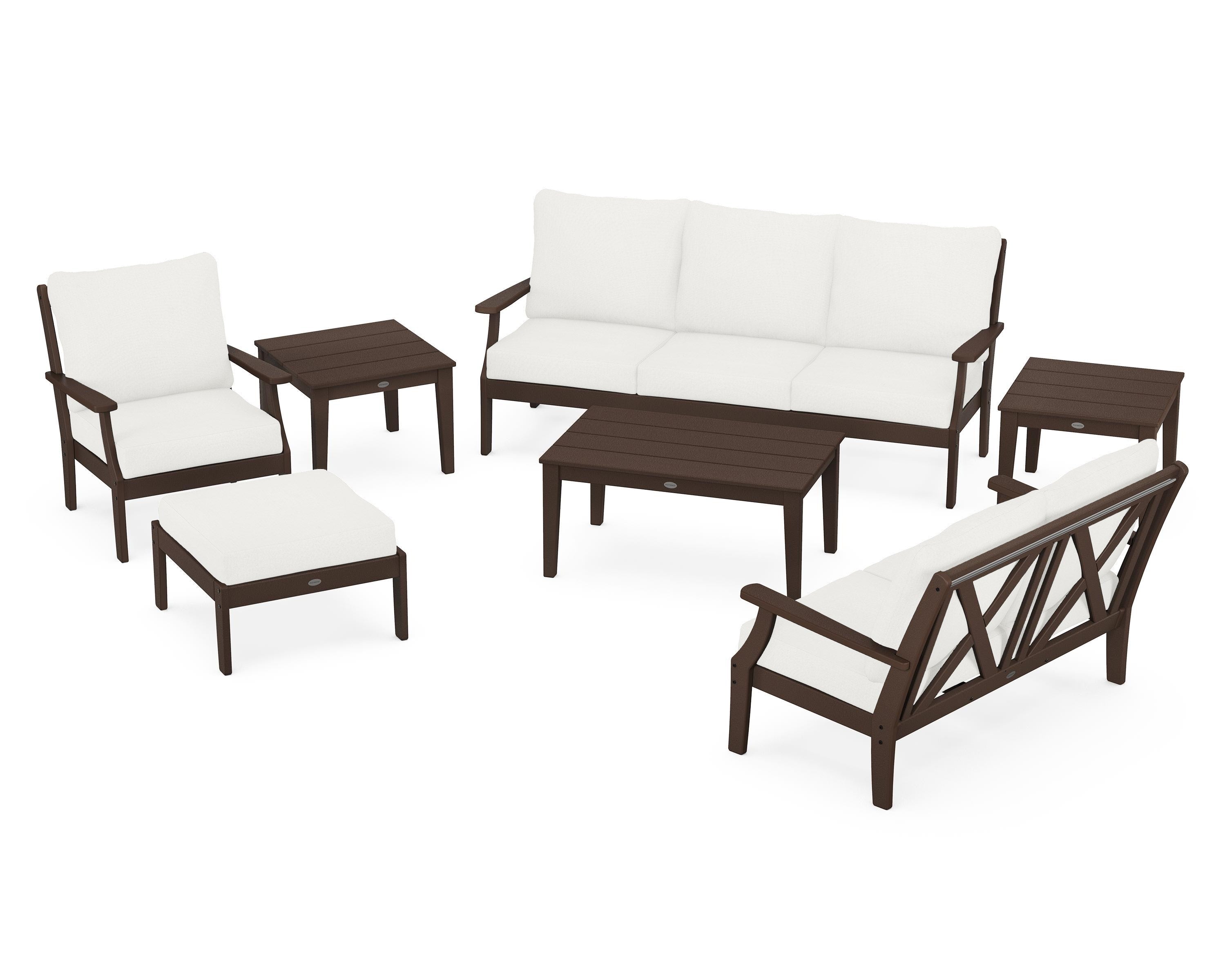 POLYWOOD® Braxton 7-Piece Deep Seating Set in Mahogany / Natural Linen
