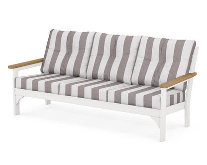 POLYWOOD® Vineyard Deep Seating Sofa in White / Natural / Cabana Stripe Grey Mist