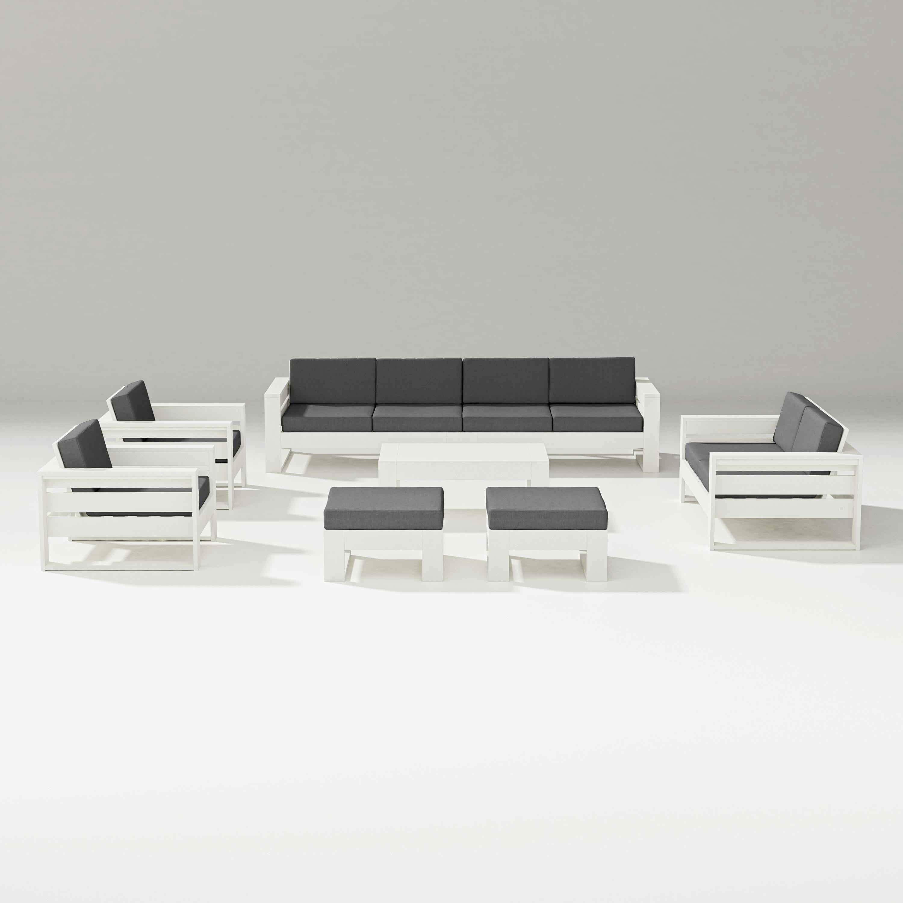PW Designer Series Latitude 8-Piece Lounge Sofa Set in Vintage White / Spectrum Carbon