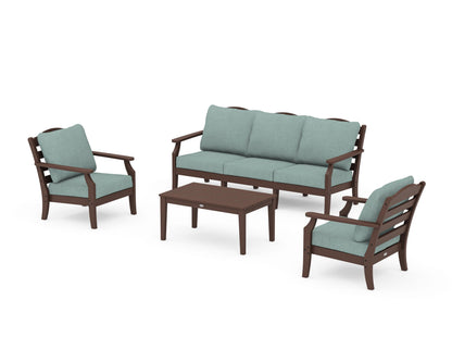 Draper James™ by  POLYWOOD® Savannah 4-Piece Deep Seating Set with Sofa in Mahogany / Glacier Spa