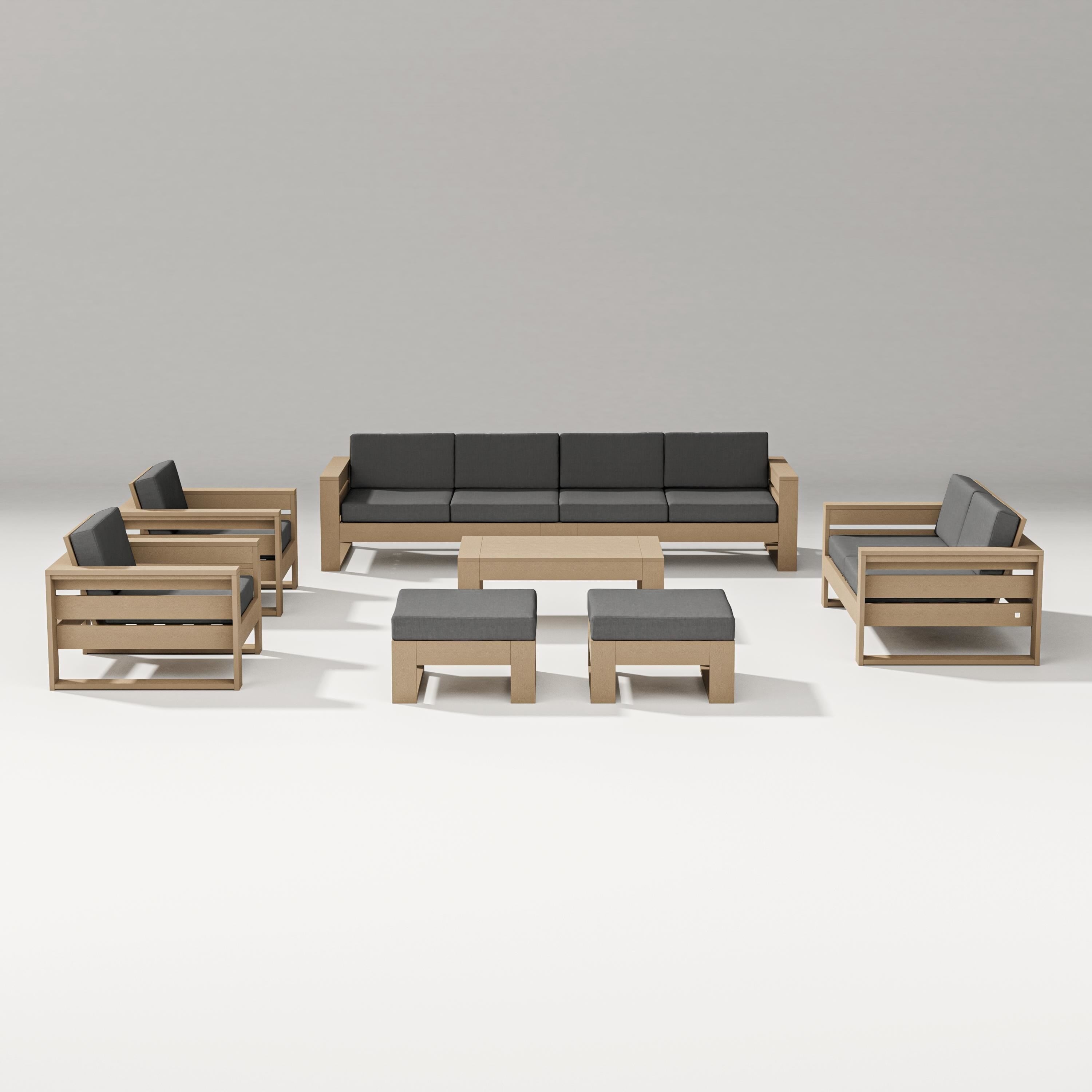 PW Designer Series Latitude 8-Piece Lounge Sofa Set in Vintage Sahara / Spectrum Carbon