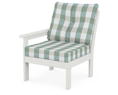 POLYWOOD® Vineyard Modular Left Arm Chair in Vintage White / Buffalo Plaid Glacier Spa