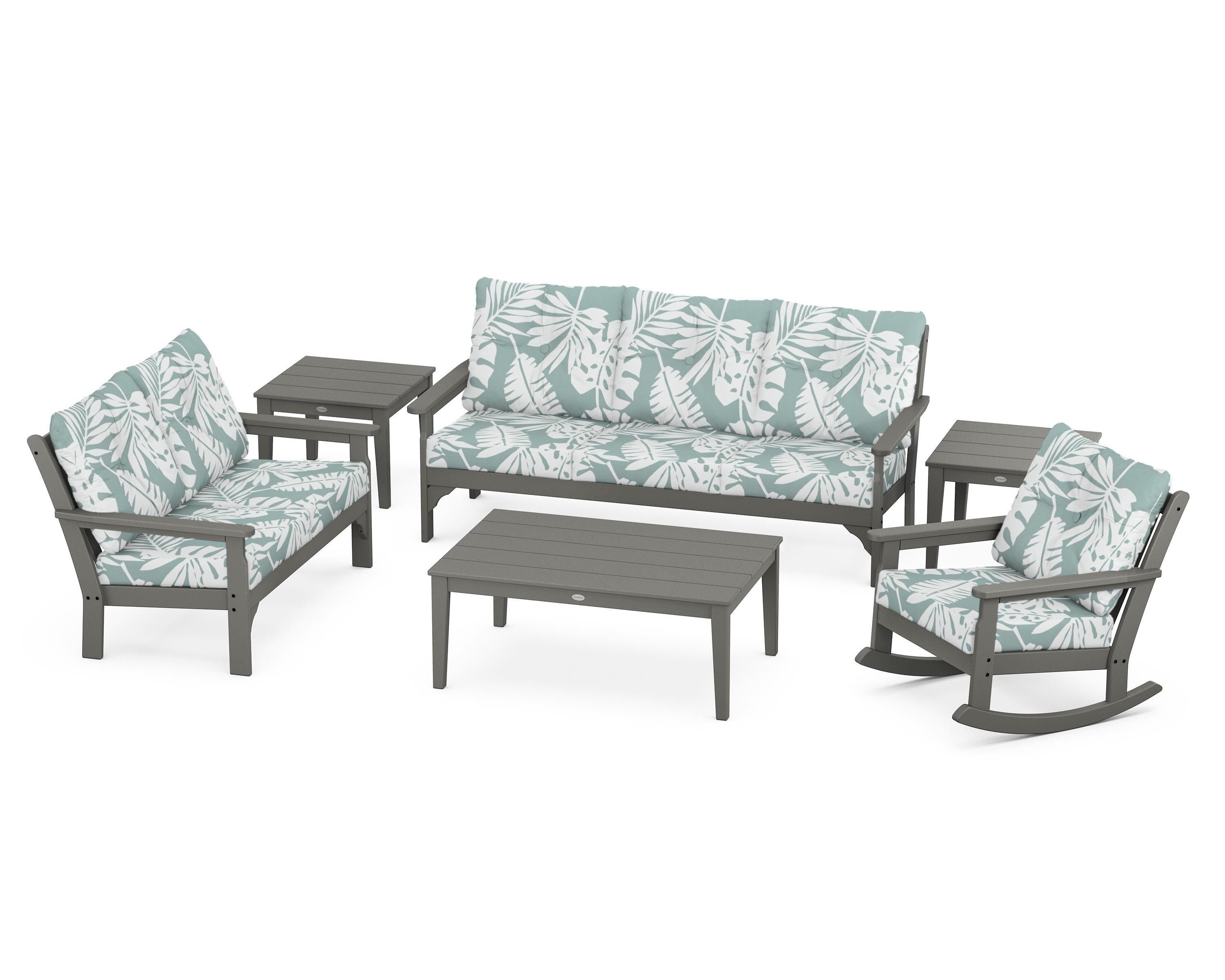 POLYWOOD® Vineyard 6-Piece Deep Seating Set in Slate Grey / Leaf Glacier Spa