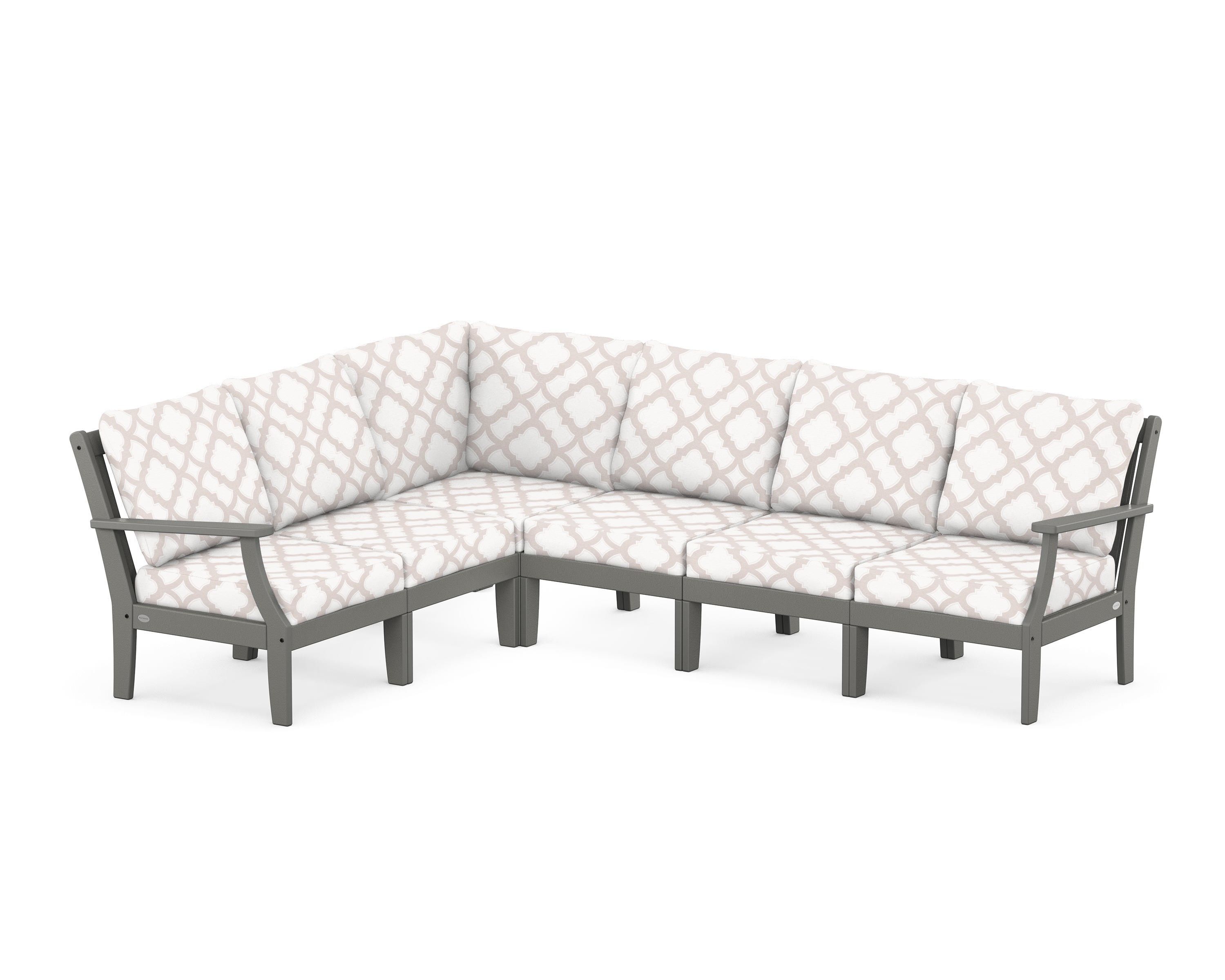 POLYWOOD® Braxton Modular 6-Piece Deep Seating Set in Slate Grey / Trellis Dune Burlap