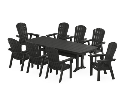 POLYWOOD® Nautical Curveback Adirondack 9-Piece Dining Set with Trestle Legs in Black