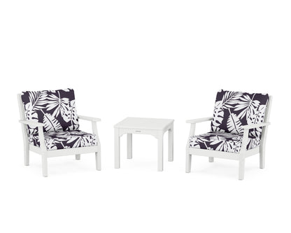 Martha Stewart by POLYWOOD® Chinoiserie 3-Piece Deep Seating Set in White / Leaf Navy