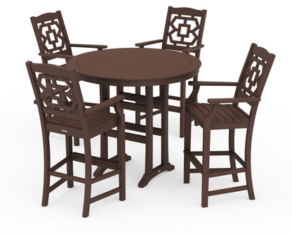Martha Stewart by POLYWOOD® Chinoiserie 5-Piece Round Bar Set in Mahogany