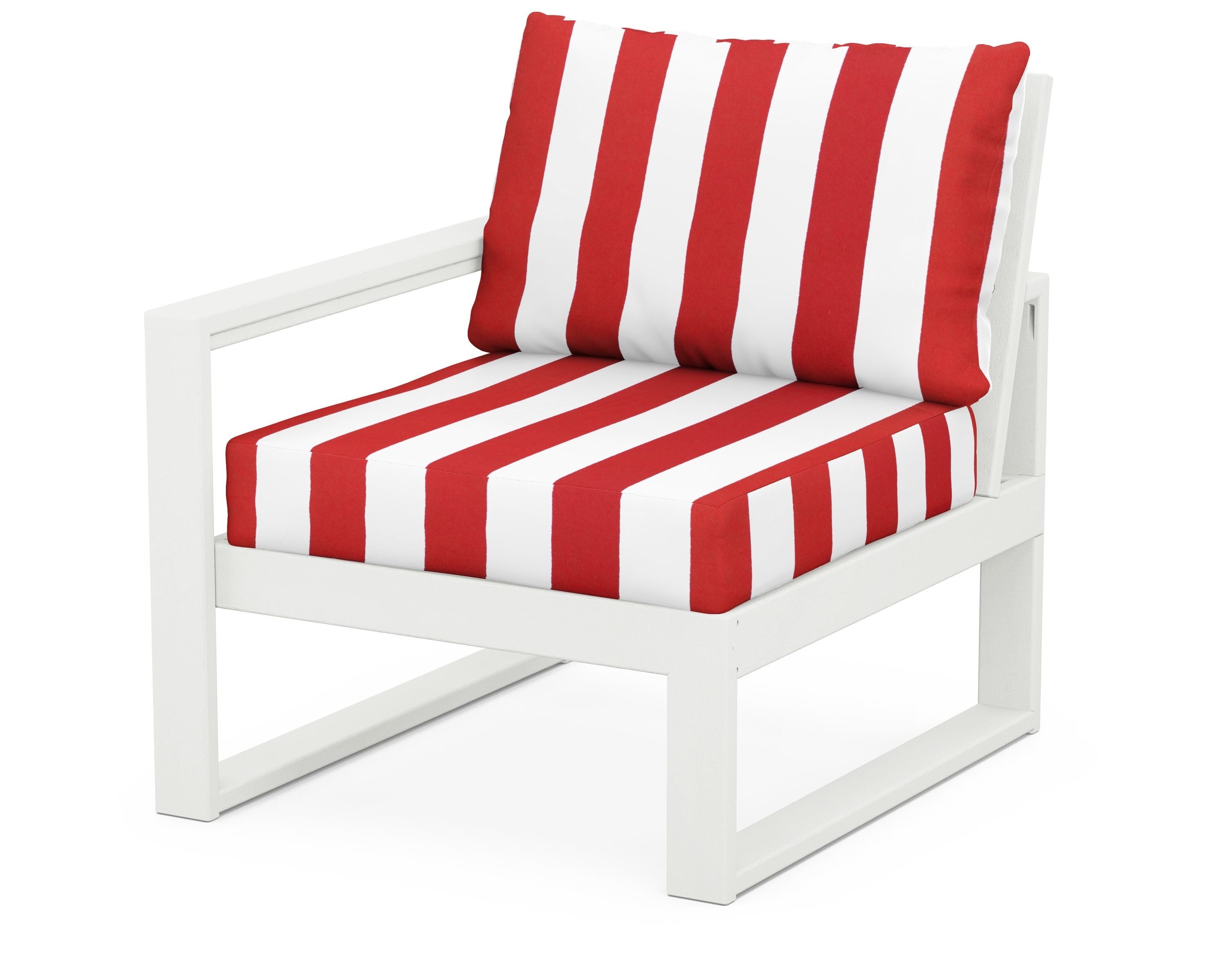 POLYWOOD® EDGE Modular Left Arm Chair in Vintage White / Cabana Stripe Crimson