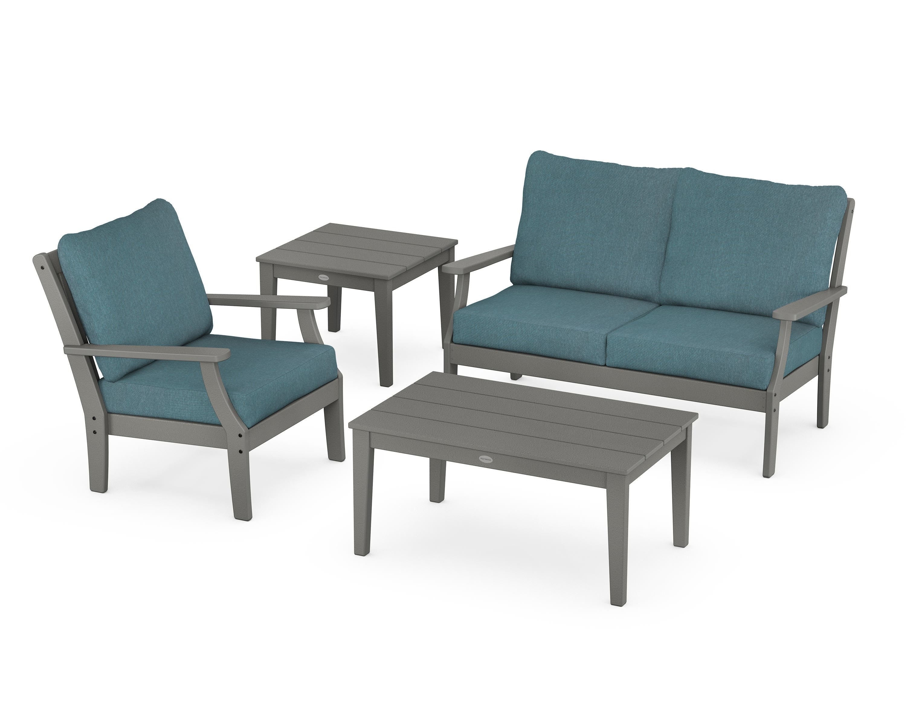 POLYWOOD® Braxton 4-Piece Deep Seating Set in Slate Grey / Ocean Teal