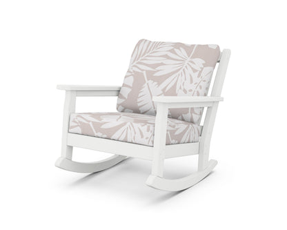 POLYWOOD® Chippendale Deep Seating Rocking Chair in White / Leaf Dune Burlap