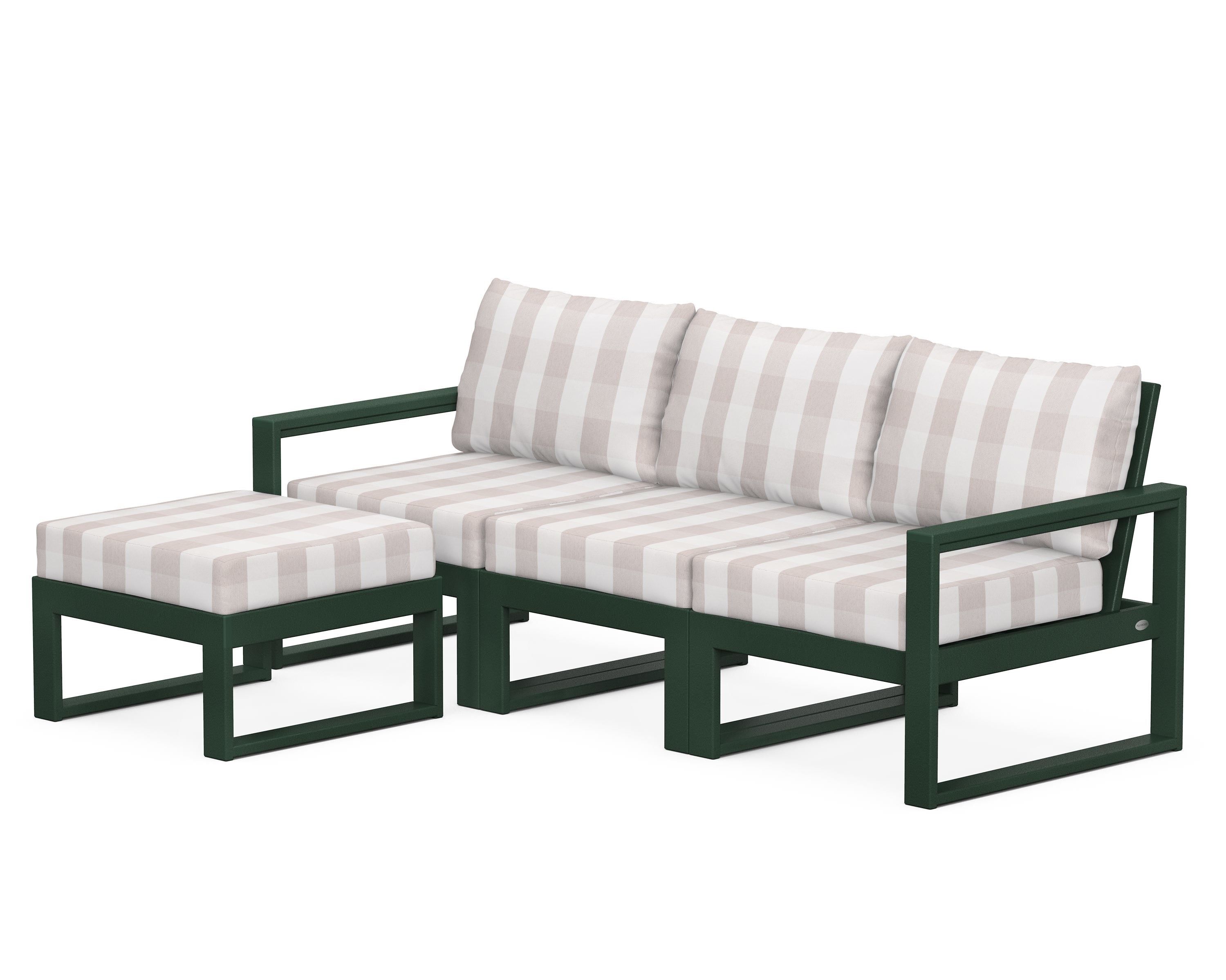 POLYWOOD® EDGE 4-Piece Modular Deep Seating Set with Ottoman in Green / Buffalo Plaid Dune Burlap