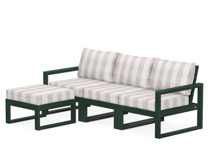 POLYWOOD® EDGE 4-Piece Modular Deep Seating Set with Ottoman in Green / Buffalo Plaid Dune Burlap