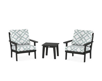 POLYWOOD® Mission 3-Piece Deep Seating Set in Black / Trellis Glacier Spa
