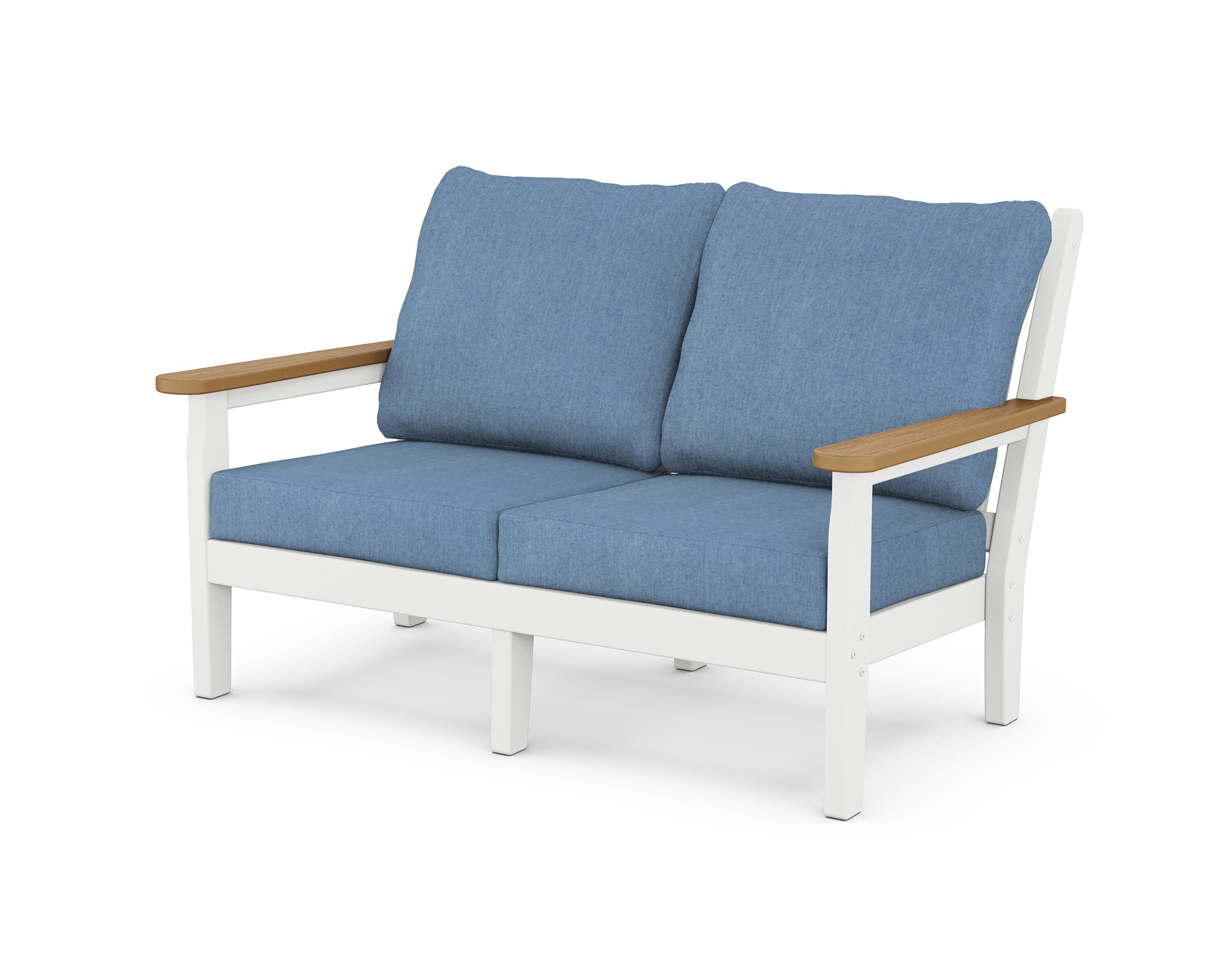 POLYWOOD® Chippendale Deep Seating Loveseat in White / Natural / Sky Blue