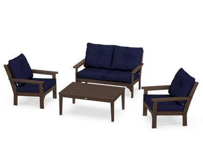 POLYWOOD® Vineyard 4-Piece Deep Seating Set in Mahogany / Navy