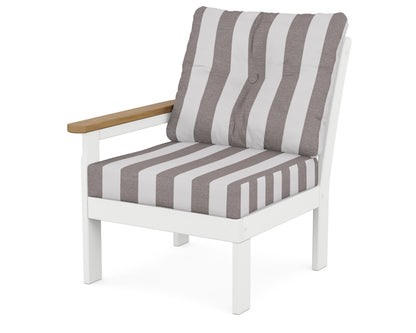 POLYWOOD® Vineyard Modular Left Arm Chair in White / Natural / Cabana Stripe Grey Mist
