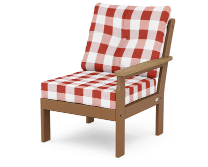 POLYWOOD® Vineyard Modular Right Arm Chair in Teak / Natural / Buffalo Plaid Crimson