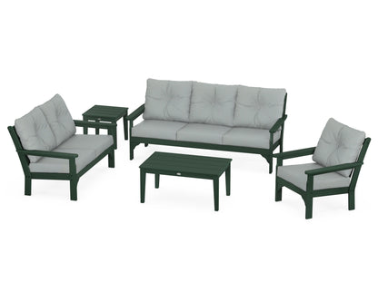 POLYWOOD® Vineyard 5 Piece Deep Seating Set in Green / Spa