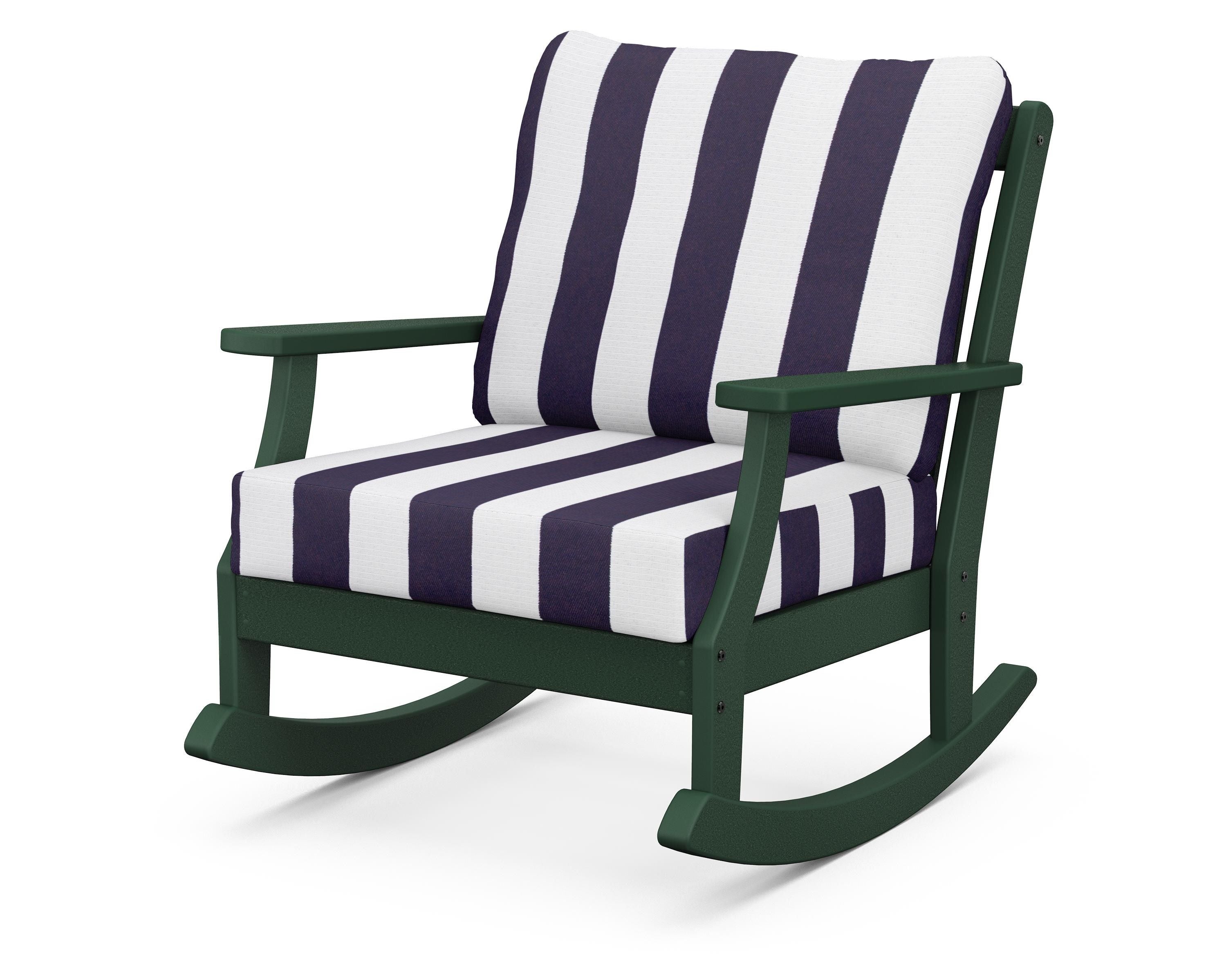 POLYWOOD® Braxton Deep Seating Rocking Chair in Green / Cabana Stripe Navy