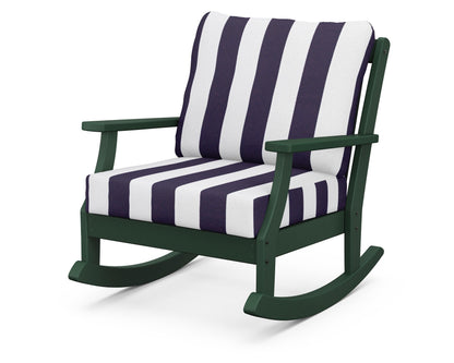 POLYWOOD® Braxton Deep Seating Rocking Chair in Green / Cabana Stripe Navy