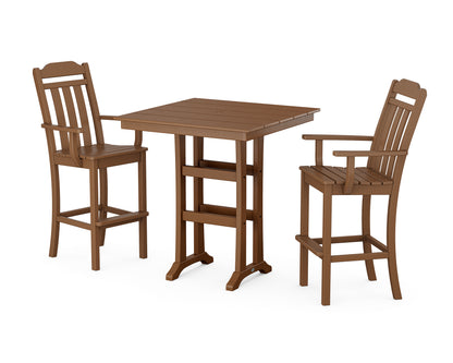 Country Living Cottage 3-Piece Farmhouse Bar Set with Trestle Legs in Teak