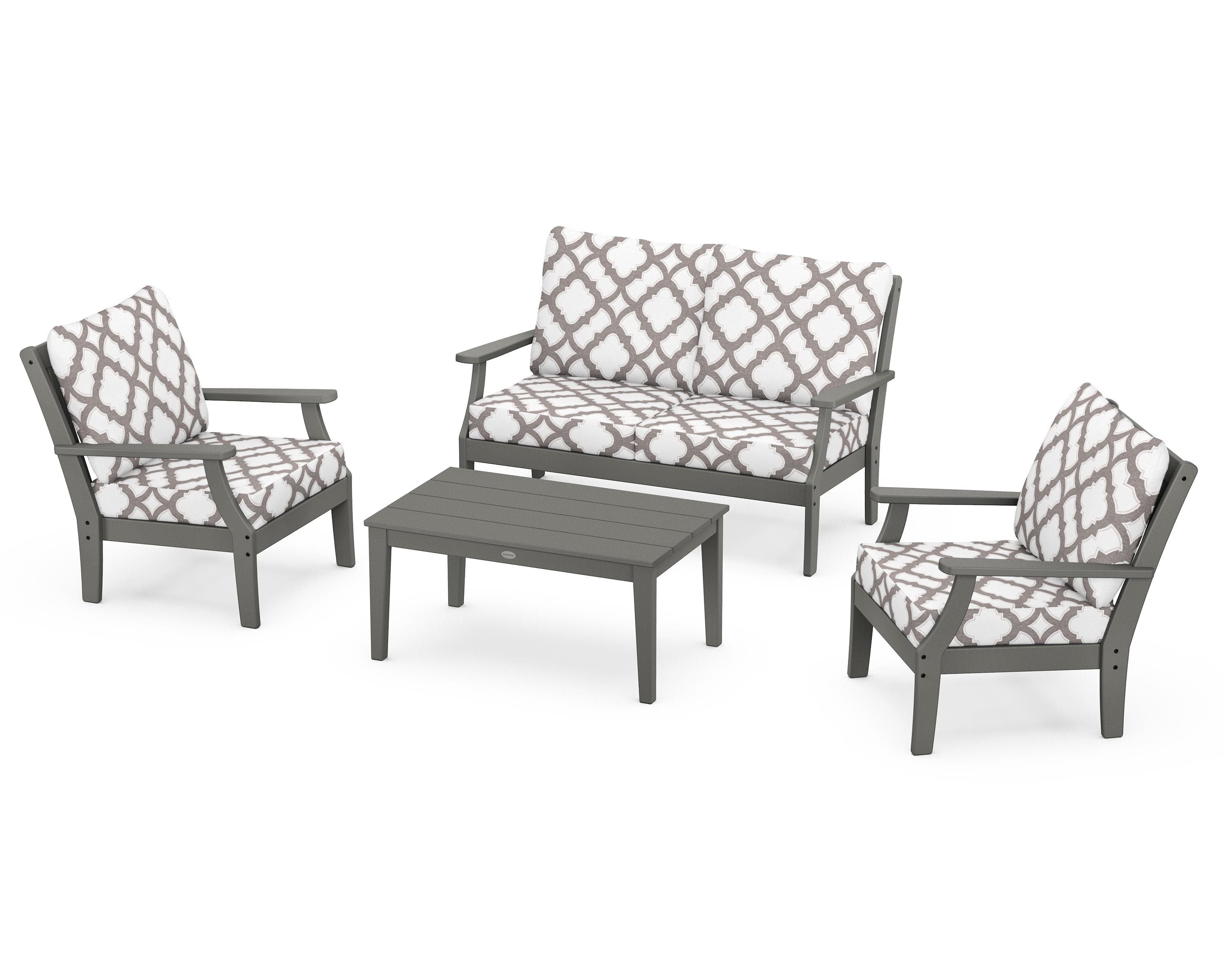 POLYWOOD® Braxton 4-Piece Deep Seating Chair Set in Slate Grey / Trellis Grey Mist