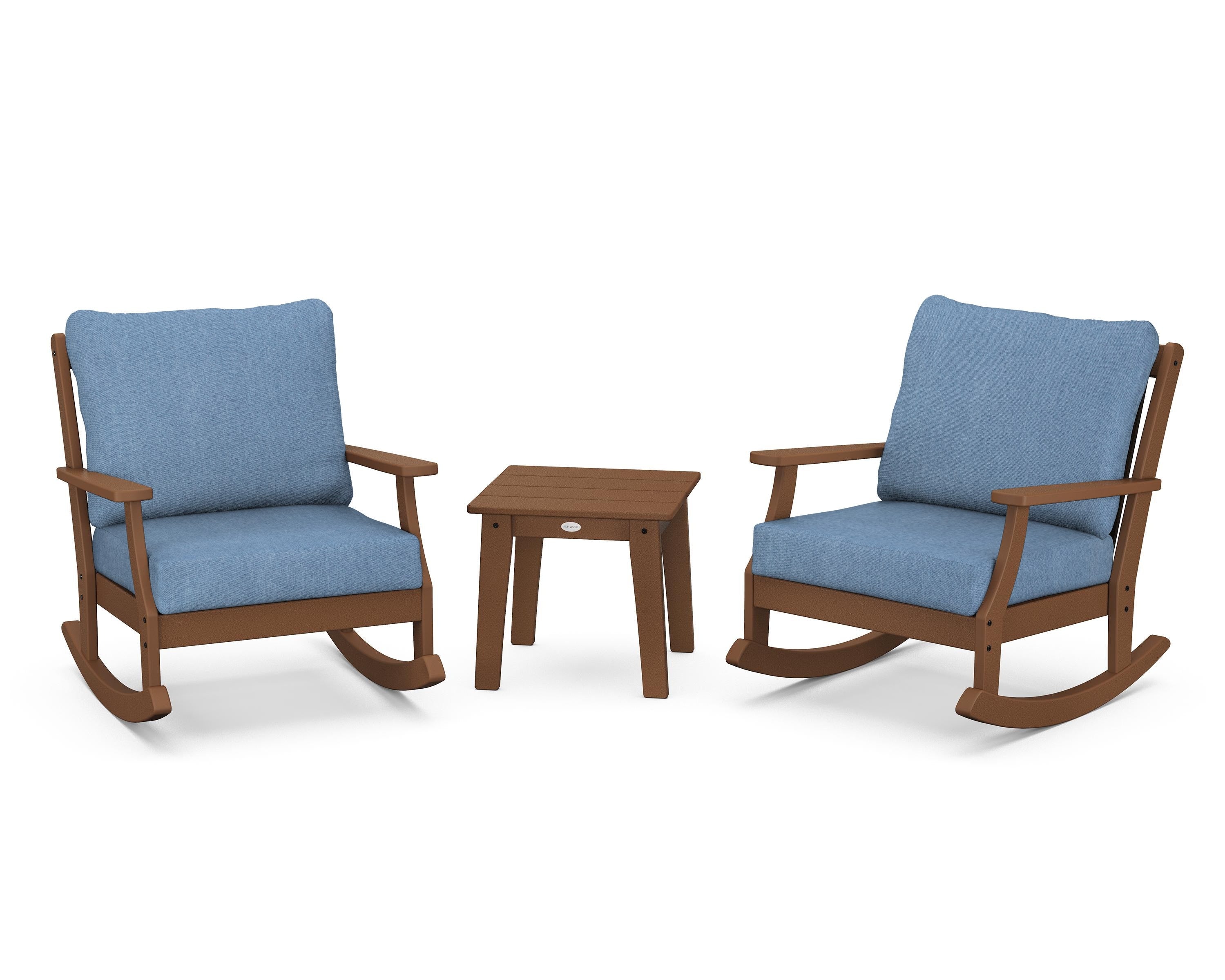 POLYWOOD® Braxton 3-Piece Deep Seating Rocker Set in Teak / Sky Blue