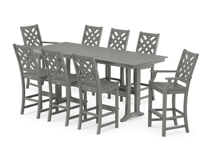 Country Living Wovendale 9-Piece Farmhouse Bar Set with Trestle Legs in Slate Grey