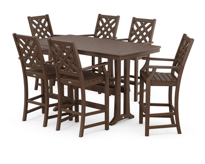 Country Living Wovendale Arm Chair 7-Piece Bar Set with Trestle Legs in Mahogany