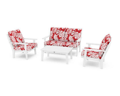 POLYWOOD® Lakeside 4-Piece Deep Seating Set in White / Leaf Crimson