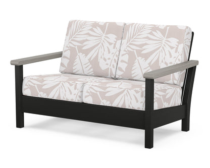 POLYWOOD® Harbour Deep Seating Loveseat in Black / Driftwood / Leaf Dune Burlap