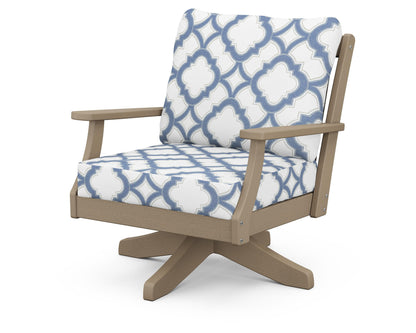 POLYWOOD® Braxton Deep Seating Swivel Chair in Vintage Sahara / Trellis Sky Blue