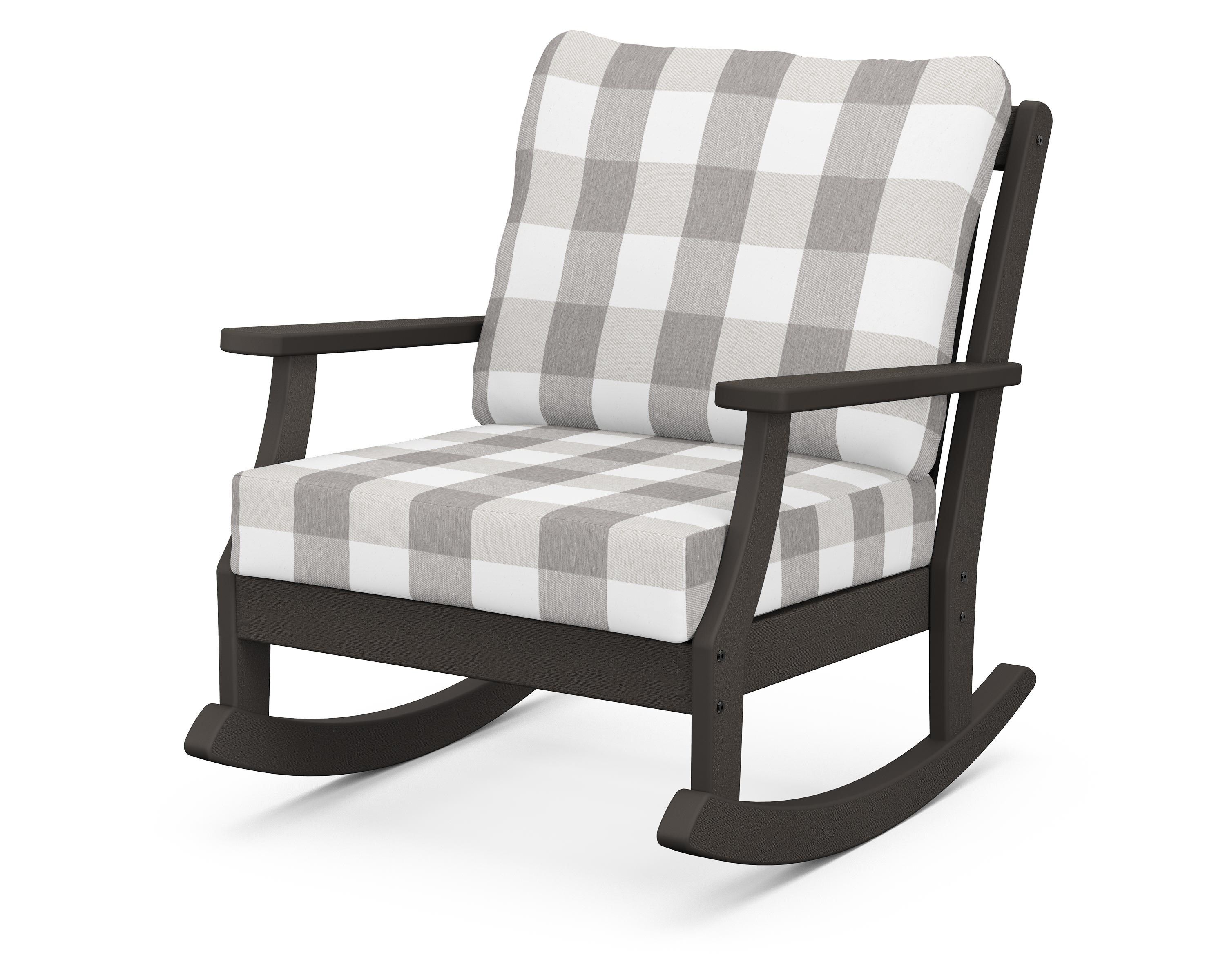 POLYWOOD® Braxton Deep Seating Rocking Chair in Vintage Coffee / Buffalo Plaid Grey Mist
