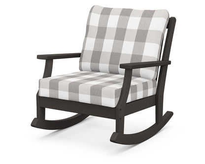 POLYWOOD® Braxton Deep Seating Rocking Chair in Vintage Coffee / Buffalo Plaid Grey Mist