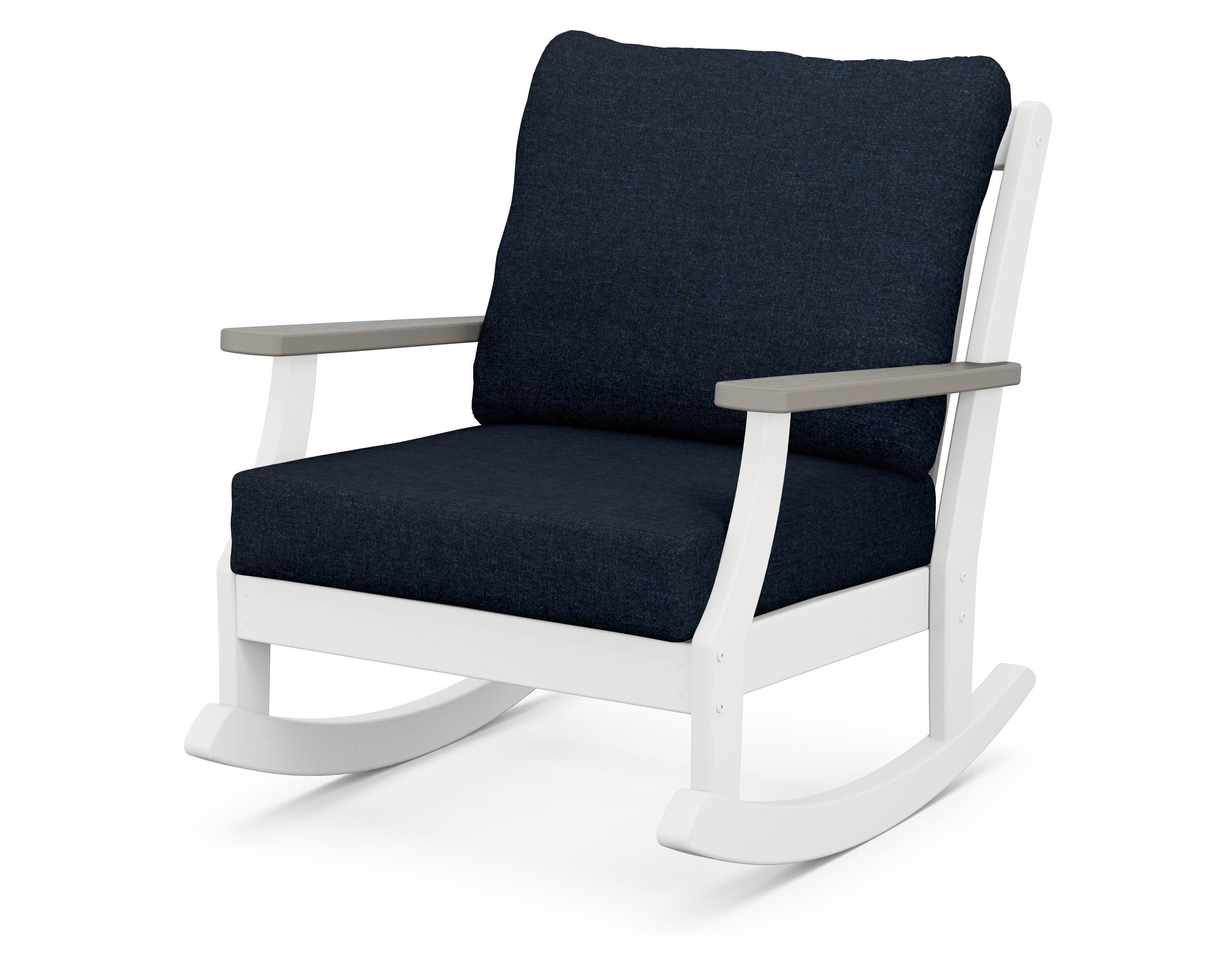 POLYWOOD® Braxton Deep Seating Rocking Chair in White / Driftwood / Marine Indigo
