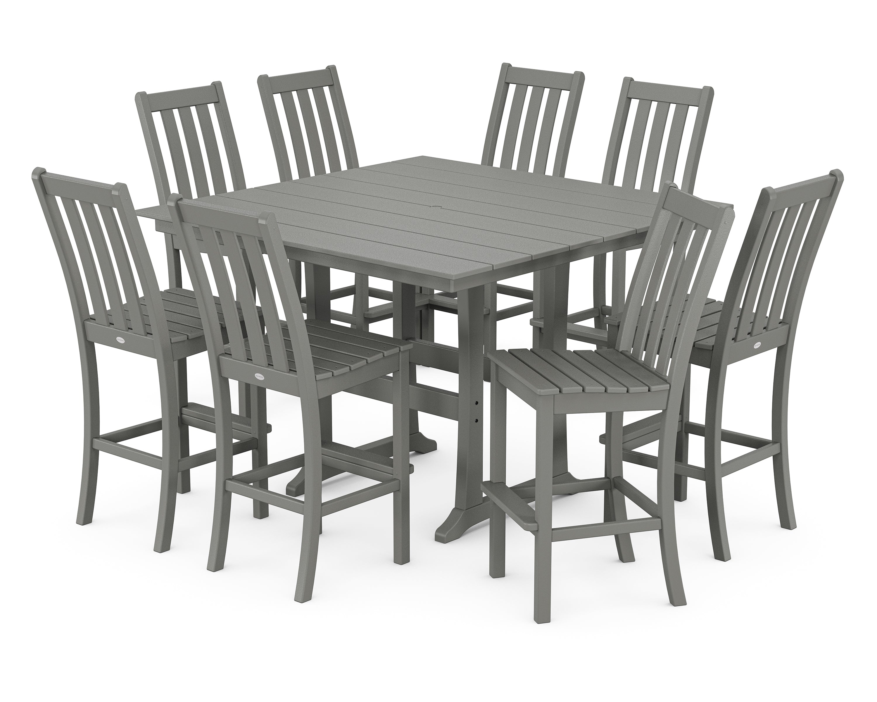 POLYWOOD® Vineyard 9-Piece Farmhouse Trestle Bar Set in Slate Grey