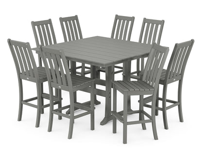 POLYWOOD® Vineyard 9-Piece Farmhouse Trestle Bar Set in Slate Grey